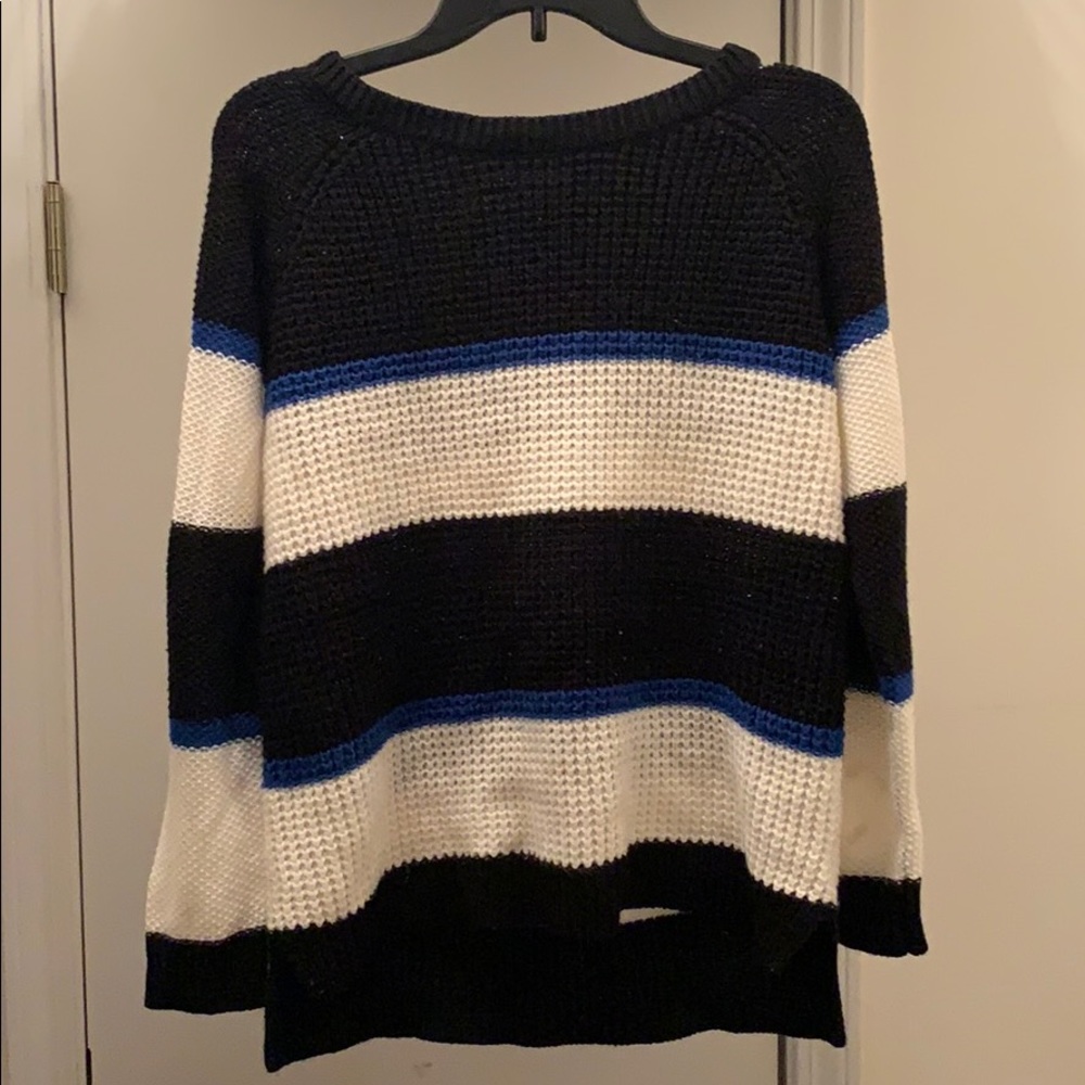 Black white and blue knitted sweater